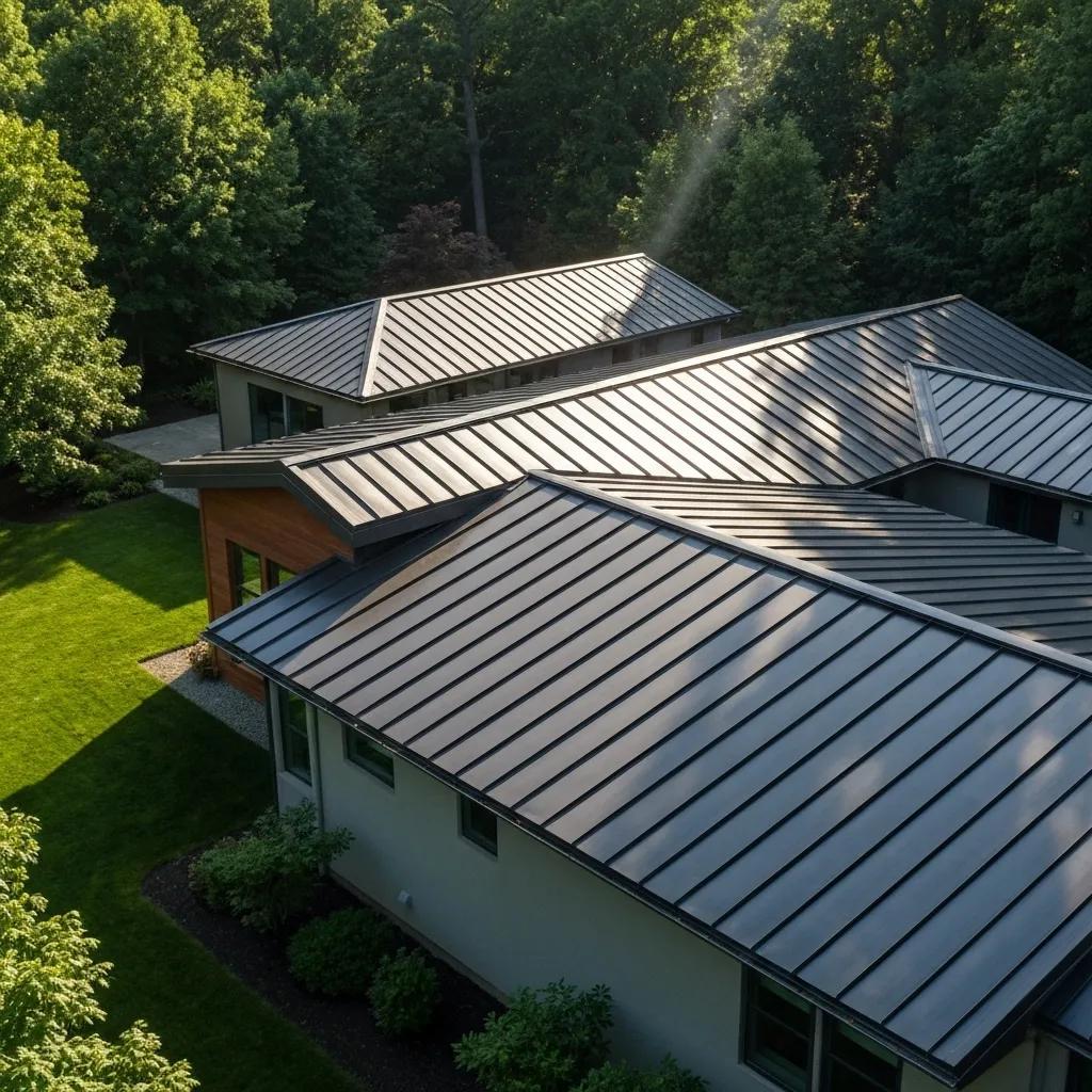 Modern home with a standing seam metal roof showcasing energy efficiency and design