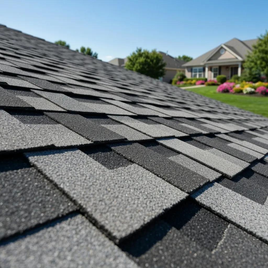 Close-up of architectural asphalt shingles on a residential roof in Millersville