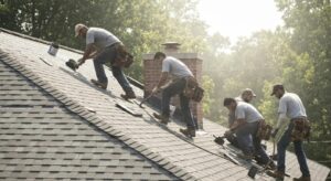 Skilled local roofers expertly working on a residential property in Millersville, MD