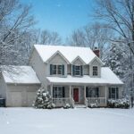 Maryland home with snow-covered roof highlighting winter roof care