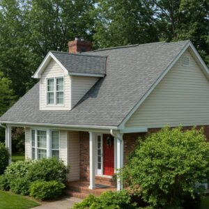 Beautifully maintained roof on a Millersville MD residence surrounded by lush landscaping