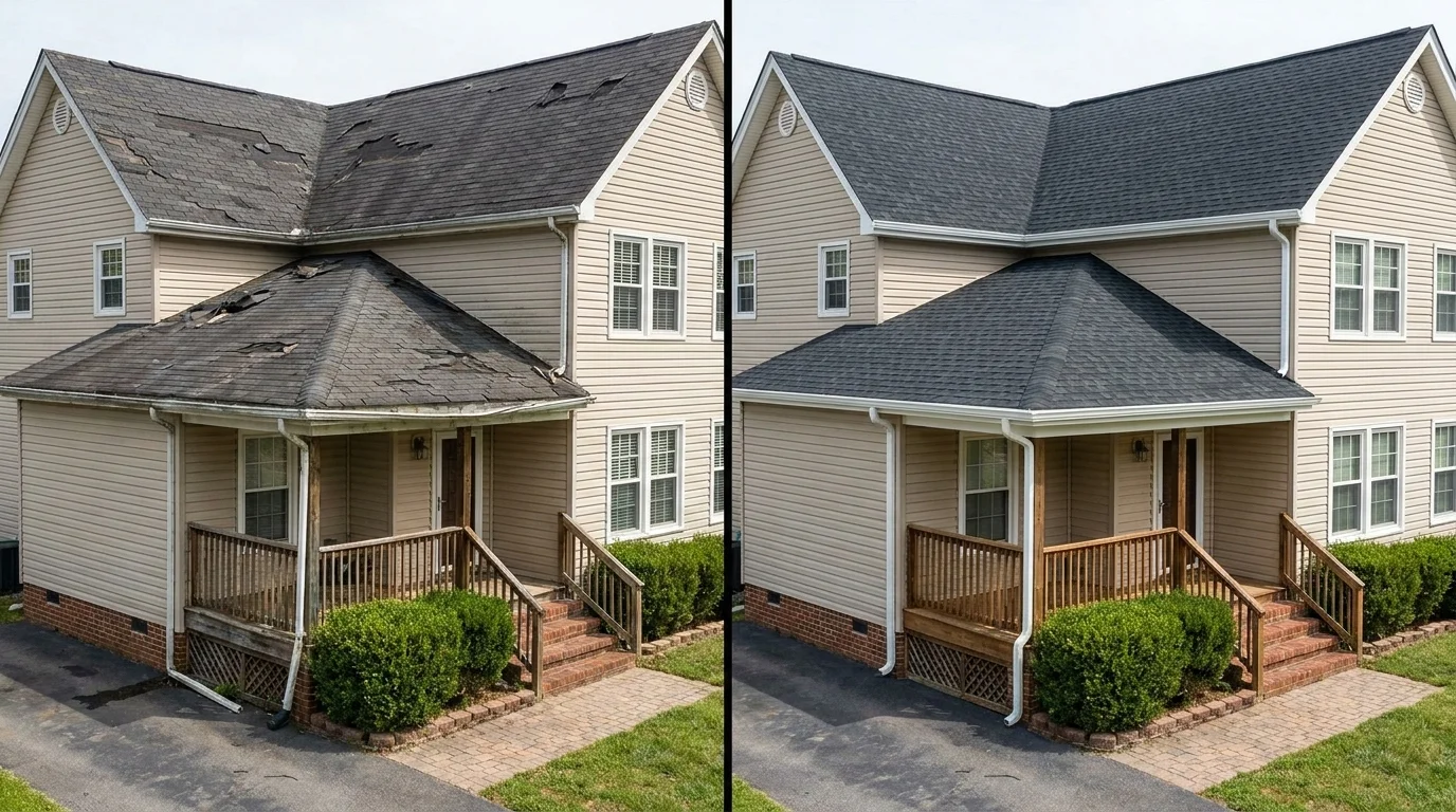 Roofing before and after by Exquisite Roofing and Exteriors LLC