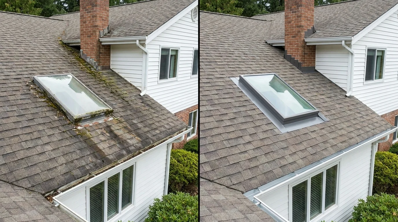 Roofing before and after by Exquisite Roofing and Exteriors LLC